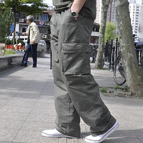 Herren Cargo-Hosen Cargohose Baggy-Hosen Klappentasche Einfach Atmungsaktiv Outdoor Täglich Große Größen Schwarz Grün Image