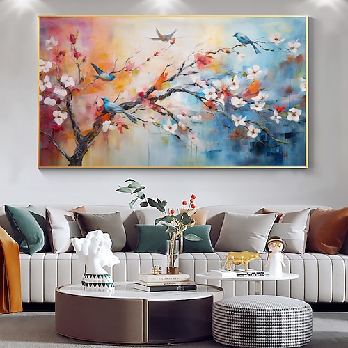 Handgefertigtes Original-Kirschblüten-Ölgemälde auf Leinwand, Wandkunst-Dekor, abstraktes Landschaftsgemälde für Heimdekoration, mit gespanntem Rahmen/ohne Innenrahmen-Gemälde Image