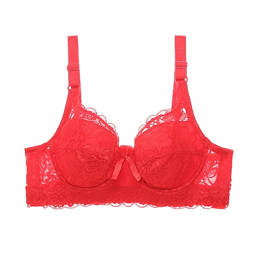Damen Spitzen-BHs gepolsterte BHs Bügel-BHs abnehmbare Träger 3/4-Cup V-Ausschnitt atmungsaktiv Push-Up Spitze reine Farbe Hakenamp;Auge Datum Valentinstag lässig täglich sexy 1 Stück Home Outfits Image