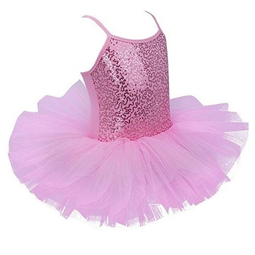 Tanzkleidung für Kinder Ballett Kleid Pure Farbe Farbaufsatz Tüll Mädchen Ausbildung Leistung Ärmellos Hoch Pailletten Polyester Image