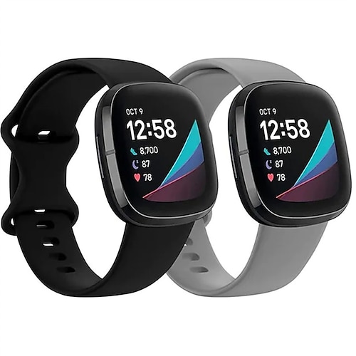 2er Pack Smartwatch-Band Kompatibel mit Fitbit Versa 3 Sense Weiches Silikon Smartwatch Gurt Verstellbar Solo-Loop Frauen Männer Sportarmband Ersatz Armband Image