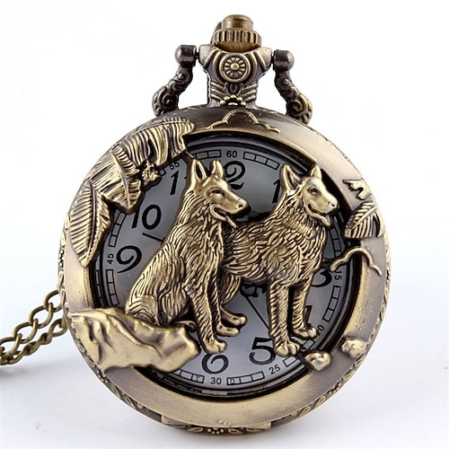 Neue Ankunft Quarz Taschenuhr offene Abdeckung gemischter Stil Wild Wolf Prägung transparenter Deckel Anhänger Unisex Valentinstagsgeschenk für Frauen Männer Uhr Image