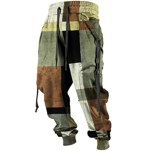Farbblock Plaid / Karomuster Brautkleider schlicht Herren 3D-Druck Jogginghose Trainingshose Jogginghose Jogger Hosen Hose Outdoor Strasse Casual Polyester Rot Blau Braun S M L Mittlere Taillenlinie Image