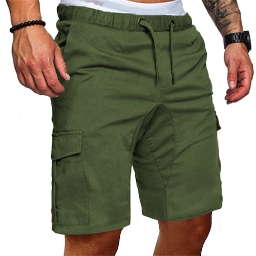 Herren Cargo Shorts Kurze Hosen Bermudas Lässige Shorts Kordelzug Glatt Komfort Atmungsaktiv Casual Täglich Festtage Modisch Klassicher Stil Schwarz Armeegrün Image