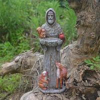 St. Francis Statue Vogeltisch – Vogelwasserschale, Vogeltischständer aus Harz, Vogeltränkeskulptur, Gartenstatue Vogeltisch, Wildvogelhaus, stehende Vogeltischstatue