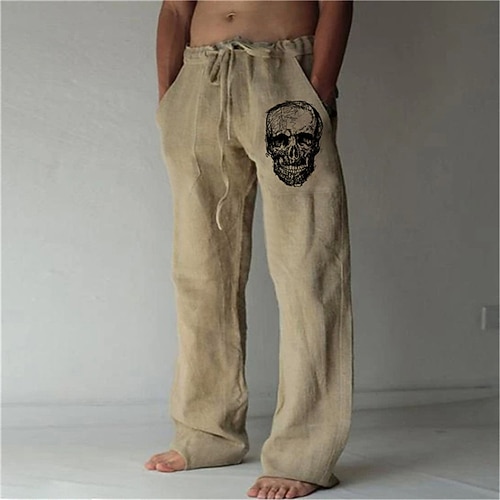 Herren Totenkopf Motiv Grafik-Drucke Hose Hosen Sommerhosen Strandhose Mittlere Taillenlinie Strassenmode Hawaiianisch Designer Casual Täglich Festtage Kordelzug Elastische Taille 3D-Druck Frühling Image