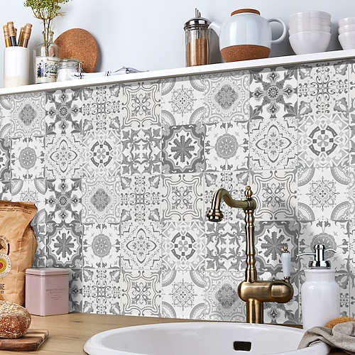24/48 stücke kreative küche badezimmer wohnzimmer selbstklebende wandaufkleber wasserdichte retro mosaik fliesen aufkleber Image