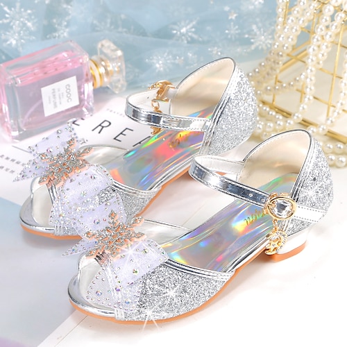 Rosa Glitzer-Partyschuhe für Mädchen – Peep-Toe-Design, Schleife und Strass-Verzierung, verstellbarer Riemen, perfekt für Hochzeiten und besondere Anlässe Image