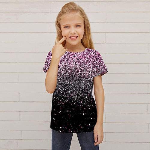 Mädchen 3D 3D-Druck T-Shirt Kurzarm 3D-Druck Sommer Frühling Aktiv Modisch Kuschelig kinderkleidung 3-12 Jahre Outdoor Täglich Innen Regular Fit Image