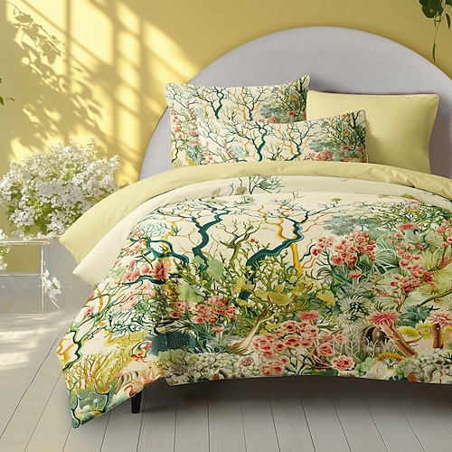 Bettbezug-Set mit tropischem Pflanzenmuster, weiches 3-teiliges Luxus-Baumwoll-Bettwäsche-Set, Heimdekoration, Geschenk, Doppelbett, King-Size-Bett, Queen-Size-Bett Image
