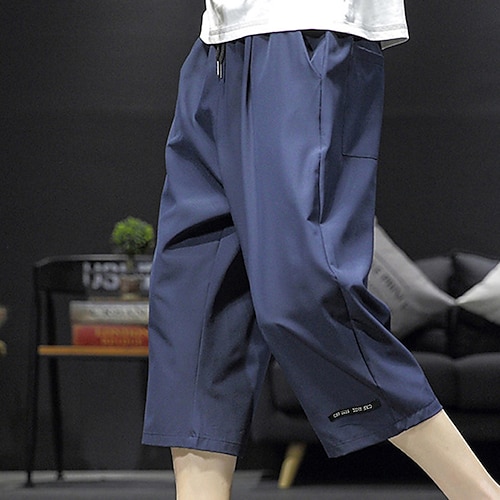 Herren Aktive Shorts Shorts Kurze Hosen Lässige Shorts Caprihose Tasche Kordelzug Elastische Taille Glatt Komfort Wadenlänge Outdoor Täglich Festtage Baumwollmischung Strassenmode Stilvoll Schwarz Image