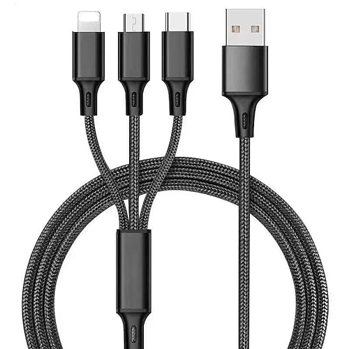 3-in-1-Kabel, Telefonladekabel A/C zu Telefon Typ C geflochtener Micro-Nylon-Sync-Adapter für Android/Telefon/Tablets, 3D-Legierung TPE-Anschluss, kräftiger Kupferkern 47,24 Zoll/3,94 Fuß Image