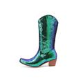 Damen Stiefel Cowboy Westernstiefel Übergrössen Stiefel mit Absatz Party Feste Farbe Stiefel mit mittlerer Wade Winter Paillette Blockabsatz Spitze Zehe Böhmen PU Schwarz Silber Rosa