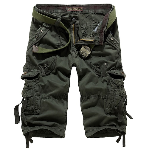 Herren Cargo-Shorts Caprihose Capri-Shorts Wander-Shorts Mehrere Taschen Einfach Komfort tragbar Wadenlang Lässig Täglich Streetwear Sport Mode Armeegrün Wein Mikroelastisch Image