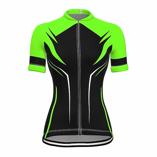 Damen Radtrikot Geometrisch Kurzarm Fahhrad Trikot Oberteil mit 3 Gesäßtaschen Mountainbike MTB Straßenradsport Schnelltrocknend Reflektierende Streifen Rückentasche Feuchtigkeitsableitend Sport Gelb Image