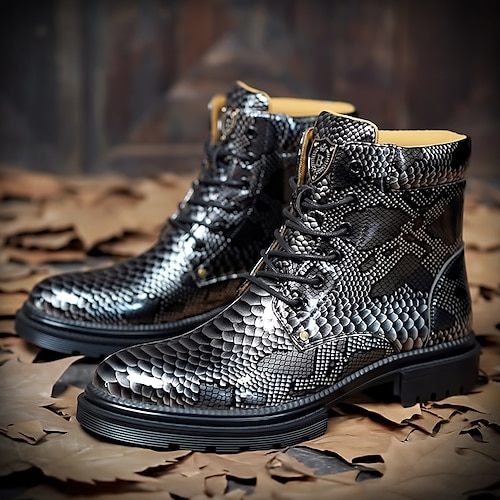 Herren Stiefel Modestiefel Spaziergang Vintage Täglich PU Stiefeletten Schnürung Blau Grau Herbst Winter Image