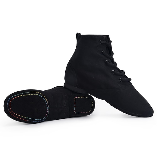 Damen-Jazztanzstiefel aus Segeltuch mit Schnürung – leichte Knöchelschuhe mit geteilter Sohle für Training, Auftritt und Bühneneinsatz Image