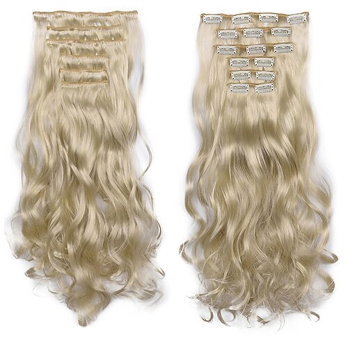 Clip in Haarverlängerung 20 Zoll 16 Clips langes Kunsthaar hitzebeständiges Haarteil natürliches gewelltes Ombre-Haarteil 6pcs / set Image