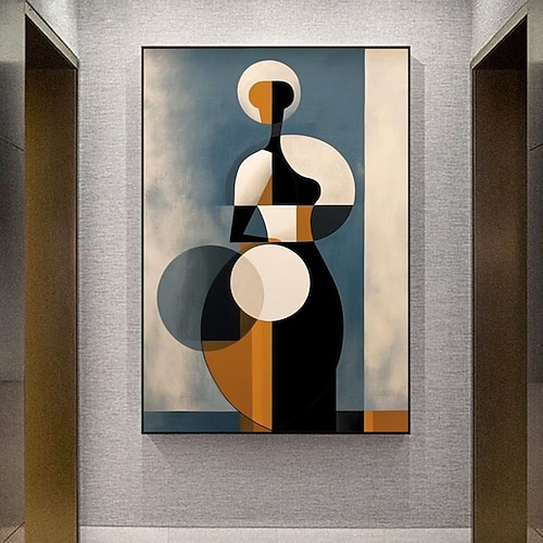 handgemalte abstrakte Picasso-Stil-Geometrie-Mädchen-Leinwand-Wandkunst, moderne Leinwandmalerei, Heimwand, Wohnzimmer, Dekor, ohne Rahmen Image