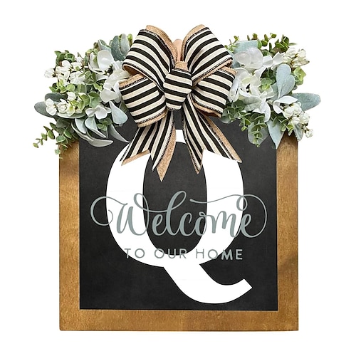 Initialen Nachname ganzjährig Haustürkranz Willkommensschild Girlande personalisiert kreativ 26 Buchstaben Bauernhauskranz für Haustür Frühling alle Jahreszeiten Außenaufhänger Dekor Geschenk Image