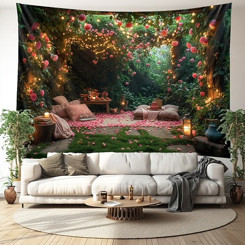 Abendessen in Blumen hängender Wandteppich, Wandkunst, großer Wandteppich, Wanddekoration, Fotografie, Hintergrund, Decke, Vorhang, Zuhause, Schlafzimmer, Wohnzimmer, Dekoration Wandtuch XXL Natur Image