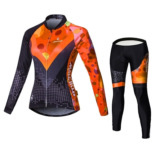 Damen Radtrikot mit Hose Langarm Mountainbike MTB Straßenradsport Herbst Winter Gelb Rot Blau Gemustert Klassisch Britisch Übergröße Fahhrad Fleece-Futter 3D-Polster Schnelltrocknend Image