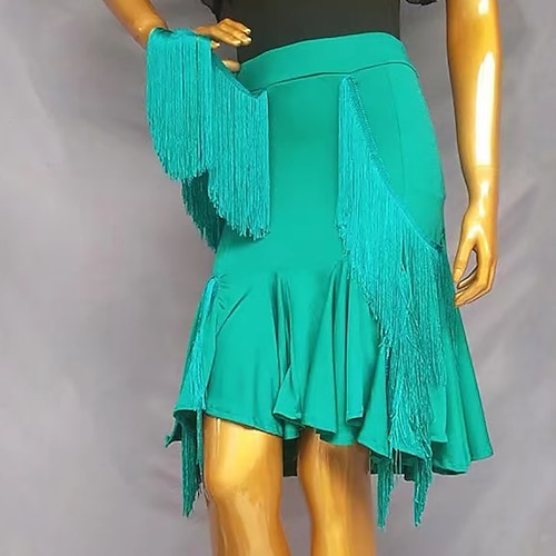 Latein-Tanz Sportkleidung Röcke Quaste Pure Farbe Farbaufsatz Damen Leistung Ausbildung Hoch Spandex Image