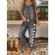 Denim-Jumpsuit für Damen, Overall, Taschendruck, Blumenmuster, U-Ausschnitt, aktiver Urlaub, Wochenende, Cargo, lockere Passform, ärmellos, Dunkelgrau, Hellblau, S, M, L, Sommer, Herbst, Cowgirl-Jeans und Westernkleidung