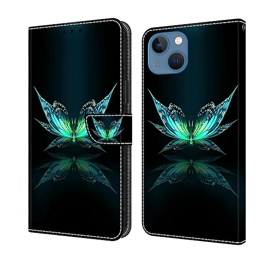 Handy Hülle Handyhüllen Für iPhone 16 15 14 Pro Max Plus 13 12 11 Pro Max Mini Brieftaschenhülle Flip-Cover Mit Ständer Magnetisch Kartenfach Schmetterling Blume Blumendruck TPU PU-Leder Image
