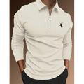 Herren Poloshirt Waffel-Poloshirt Arbeit Freizeitskleidung Kargen Langarm Modisch Komfortabel Glatt Bestickt Reißverschluss Frühling Herbst Regular Fit Schwarz Rote Braun Beige Poloshirt