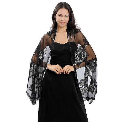 Schals Wickeltücher für Frauen Wraps für Hochzeitsgäste Elegant damas Ärmellos Polyester Hochzeit Schals Mit Paillette Für Hochzeit Sommer Image