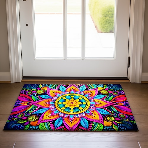Mandala-Malerei, Bohemian-Fußmatte, rutschfest, ölbeständig, für drinnen und draußen, Schlafzimmerdeko, Badezimmermatte, Eingangsteppich Image