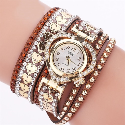 Damen Quarz uhr Armbanduhr Luxus Modisch Strass Digitales Zifferblatt Chronograph Weltzeit Dekoration Echtes Leder Beobachten Image