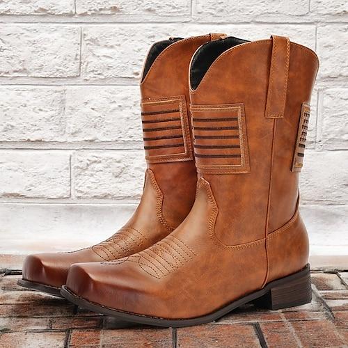 Herren Stiefel Cowboystiefel Vintage Täglich PU Mittelstiefel Loafer Braun Herbst Winter