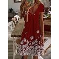 Damen Mini Kleid Petite Kleid T-Shirt Kleid Tee Kleid Sommerkleid A-Linien Kleid Süß Outdoor Urlaub Geburtstag Regular Fit Floral Kurzarm V-Ausschnitt Schwarz Weiß Pink Wein Sommer