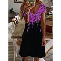 Damen Mini Kleid Petite Kleid T-Shirt Kleid Tee Kleid Sommerkleid A-Linien Kleid Süß Outdoor Urlaub Geburtstag Regular Fit Floral Kurzarm V-Ausschnitt Schwarz Weiß Pink Wein Sommer