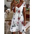 Damen Mini Kleid Petite Kleid T-Shirt Kleid Tee Kleid Sommerkleid A-Linien Kleid Süß Outdoor Urlaub Geburtstag Regular Fit Floral Kurzarm V-Ausschnitt Schwarz Weiß Pink Wein Sommer