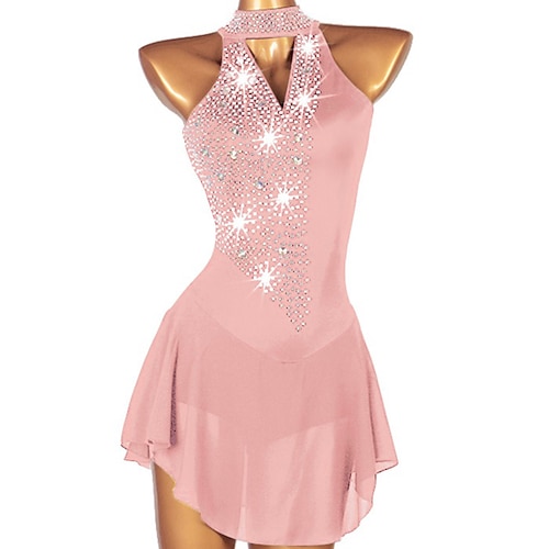 Eiskunstlaufkleid Damen Mädchen Eislaufen Kleider Yan-pink Dunkellila Violett Rückenfrei Gitter Elasthan Hochelastisch Wettbewerb Eiskunstlaufkleidung Handgemacht Kristalle Ärmellos Eiskundstlauf Image