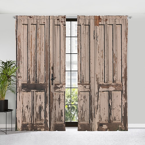 Verdunkelungsvorhänge, Bauernhaus-Ösen, Scheunenholztür-Vorhangpaneele für Wohnzimmer, Schlafzimmer, Tür, Küche, Fenster, Behandlungen, thermisch isolierte Raumverdunkelung Image