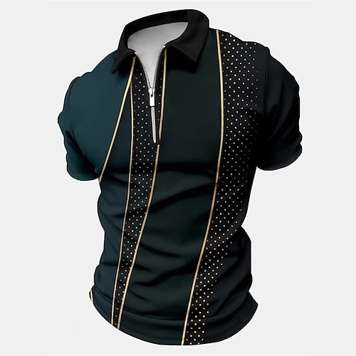 Herren Grafik Poloshirts mit Reißverschluss Golfshirt Kurzarm Polo-Shirts Hemden mit Kragen Lässig Urlaubskleidung Rave-Kleidung Party-Outfits 3D-Druck Viertelreißverschluss-Poloshirt Blau Weiß Gelb Image