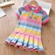 kinderkleidung Mädchen Kleid Regenbogen Streifen Kurzarm Outdoor Gefaltet Aktiv Modisch Kuschelig Baumwolle Knielang Casual kleid A Linie Kleid Sommerkleid Sommer Frühling 3-7 Jahre Gelb Blau