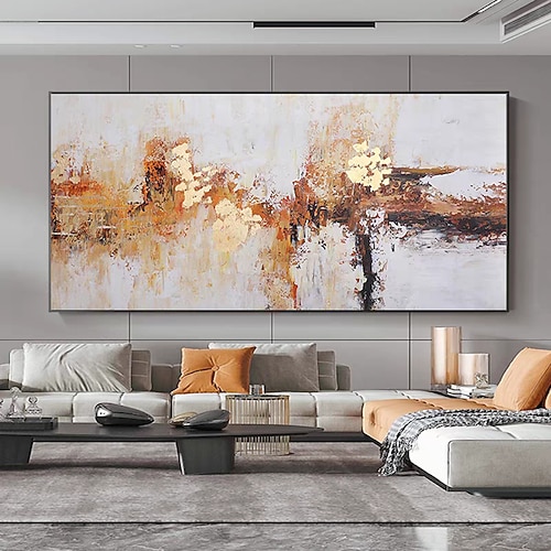 Mintura handgemachte abstrakte goldene Ölgemälde auf Leinwand, Wandkunst, Dekoration, modernes Bild für Heimdekoration, gerolltes, rahmenloses, ungedehntes Gemälde Image