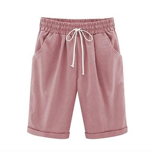 Damen Casual Shorts Senfgelb Knielang Elastischer Kordelzugbund Baumwollmischung Uni Sommer Sportbekleidung Strandmode Lounge Bequeme Passform