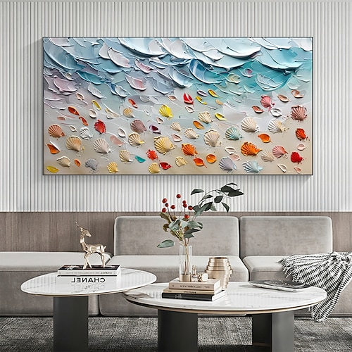 Handgefertigtes Original-Ölgemälde mit farbigen Muscheln auf Leinwand, minimalistische Kunst, Kunstgemälde, Landschaft für Heimdekoration, mit gespanntem Rahmen/ohne Innenrahmen Image