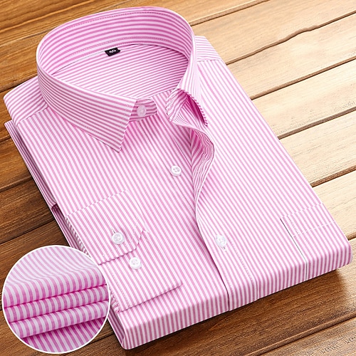 Herren Hemd Oberhemd Streifen Büro Karriere Hochzeitsfeier Rosa Blau Grau Langarm Kargen Sommer Bekleidung Image