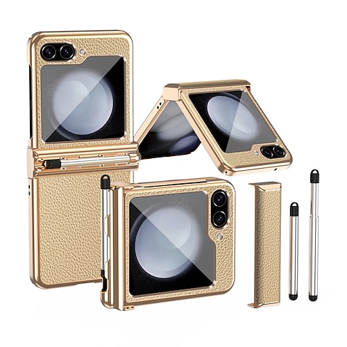Handy Hülle Handyhüllen Für Samsung Galaxy Z Flip 5 Z Flip 4 Z Flip 3 Seitenschutz Leder Tragbar Automatisches Schlafen / Aufwachen Stoßfest Glitzernd PC PU-Leder Image