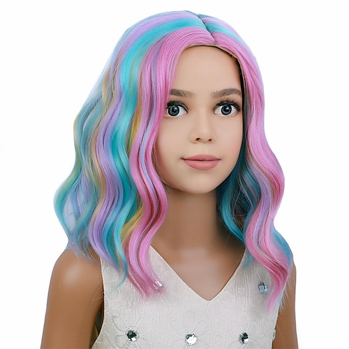 Blonde Perücke Kinder Kinderperücke kurze wellige Perücke aschblonde Perücke gemischte blonde Perücke für Mädchen Cosplay Party hitzebeständige blonde synthetische Haarperücke Halloween Perücken Image
