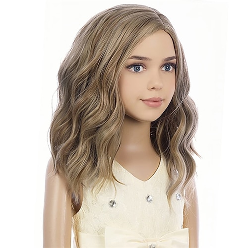 Blonde Perücke Kinder Kinderperücke kurze wellige Perücke aschblonde Perücke gemischte blonde Perücke für Mädchen Cosplay Party hitzebeständige blonde synthetische Haarperücke Halloween Perücken Image