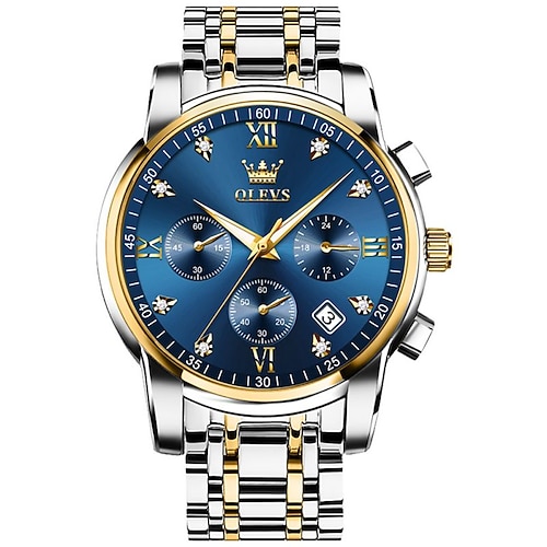 OLEVS Quarzuhren für Herren Analog Quarz Klassisch Mode Stilvoll Klassisch Weihnachten Großes Ziffernblatt Tag Datum Metall Edelstahl Mode
