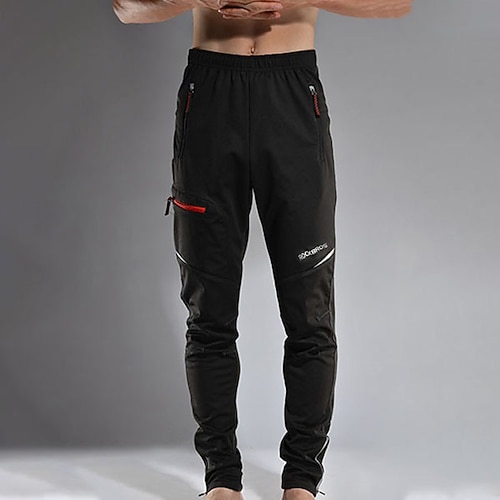ROCKBROS Herren Fahrradhose Fahhrad Hosen Unterteile Winter Mountainbike MTB Straßenradsport Sport Thermowarm Fleece-Futter Winddicht Reflektierende Streifen Schwarz Bekleidung Fahrradbekleidung